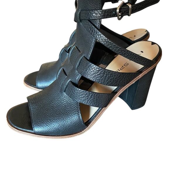 Via Spiga Brandina Black Leather Block Heel Strappy Sandals Open Toe size 8.5 - Picture 5 of 9